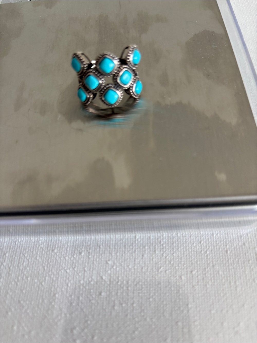 Turquoise Stone Cluster Silver Ring - Women Jewelry